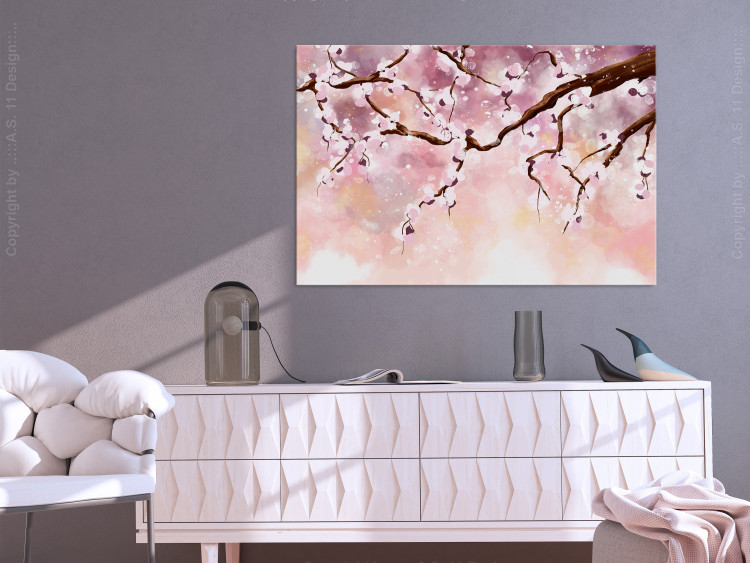 Canvas Art Print Twig of blooming cherries - illustration with a tree 135771 additionalImage 3