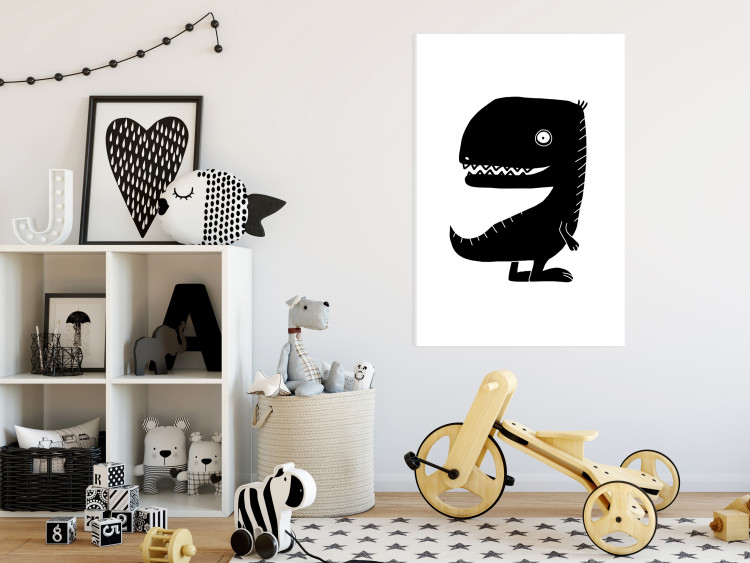Canvas Art Print T-Rex Dinosaur (1-piece) Vertical - black and white drawing for children 143471 additionalImage 3