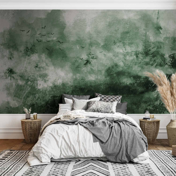 Photo Wallpaper Journey - green textured landscape with birds with painting effect texture 143771 additionalImage 2