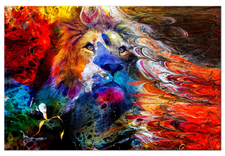 Canvas Print African King (1-piece) - lion on a colorful abstract background 144071