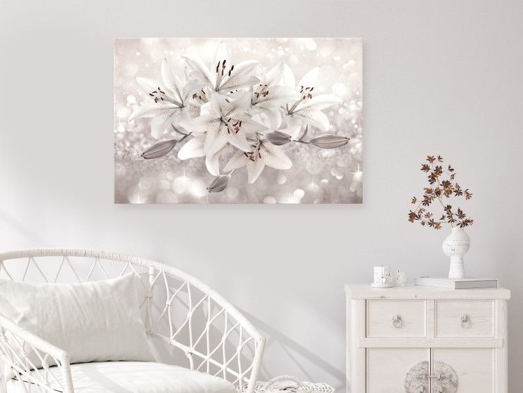 Canvas Blooming Lilies (1-piece) - beige flowers on a cream-white background 145271 additionalImage 3