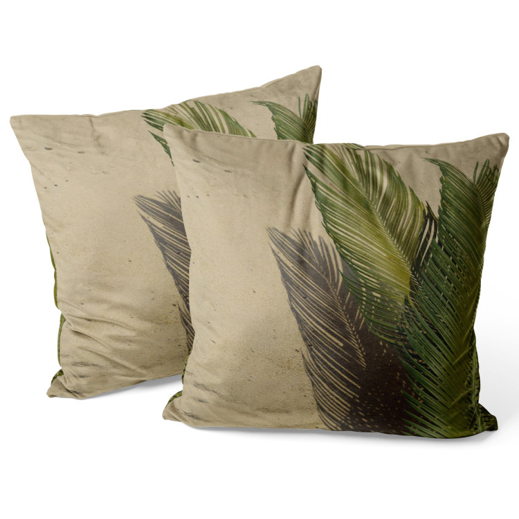 Decorative Velor Pillow Palm shade - a minimalist floral composition on a sand background 147071 additionalImage 3