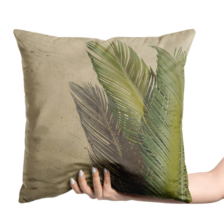 Decorative Velor Pillow Palm shade - a minimalist floral composition on a sand background 147071 additionalImage 2