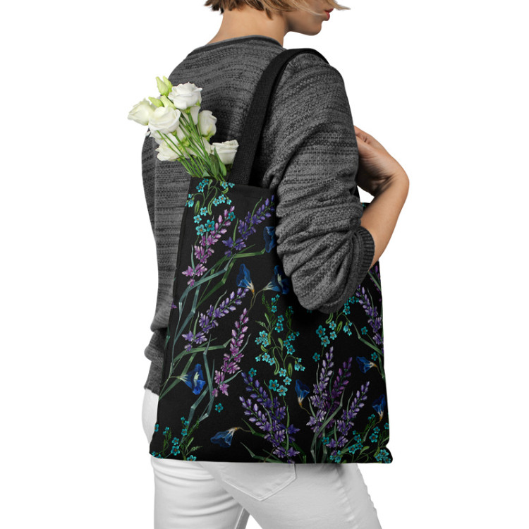 Shopping Bag Provencal night - fine floral motif on black background 149271 additionalImage 3