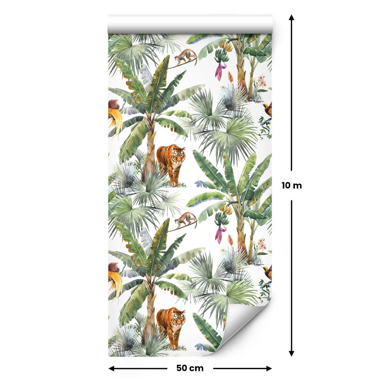 Modern Wallpaper Exotic Nature - Watercolor Palm Trees and Wild Animals on a White Background 149871 additionalImage 7