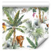 Modern Wallpaper Exotic Nature - Watercolor Palm Trees and Wild Animals on a White Background 149871 additionalThumb 1