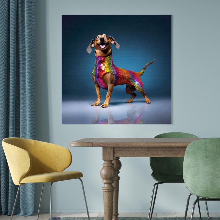 Canvas Print AI Dachshund Dog - Smiling Animal in Colorful Disguise - Square 150271 additionalImage 3
