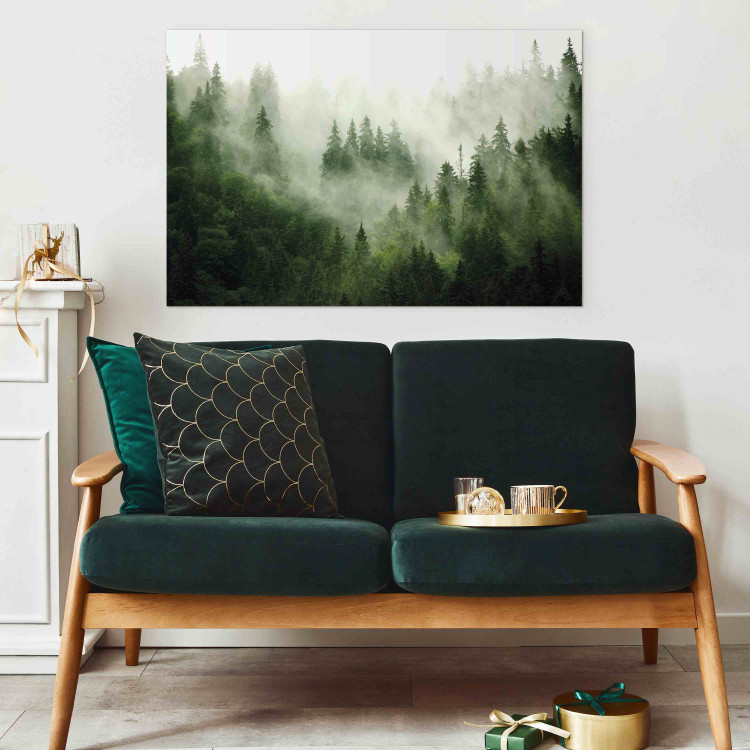 Large canvas print Mountain Forest - View of Green Coniferous Trees Covered With Fog [Large Format] 151171 additionalImage 3