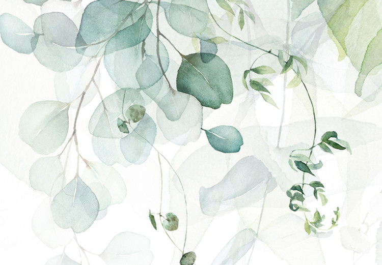 Canvas Pastel Leaves - Plants in Delicate Greens on a White Background 151771 additionalImage 4
