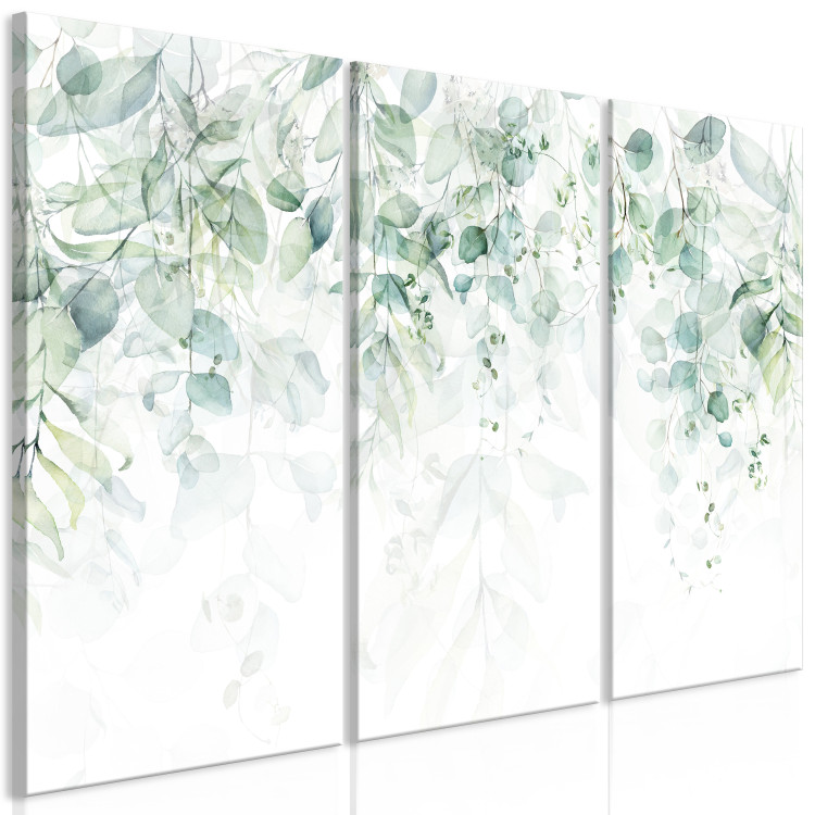 Canvas Pastel Leaves - Plants in Delicate Greens on a White Background 151771 additionalImage 2