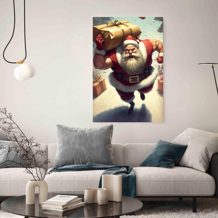 Wall Poster Christmas Madness - A Muscular Santa Claus Carrying a Gift 151871 additionalImage 15