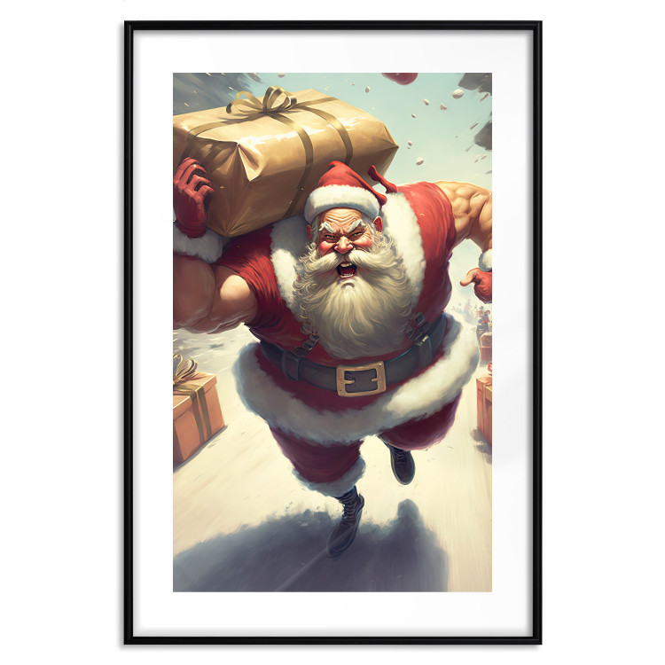 Wall Poster Christmas Madness - A Muscular Santa Claus Carrying a Gift 151871 additionalImage 13