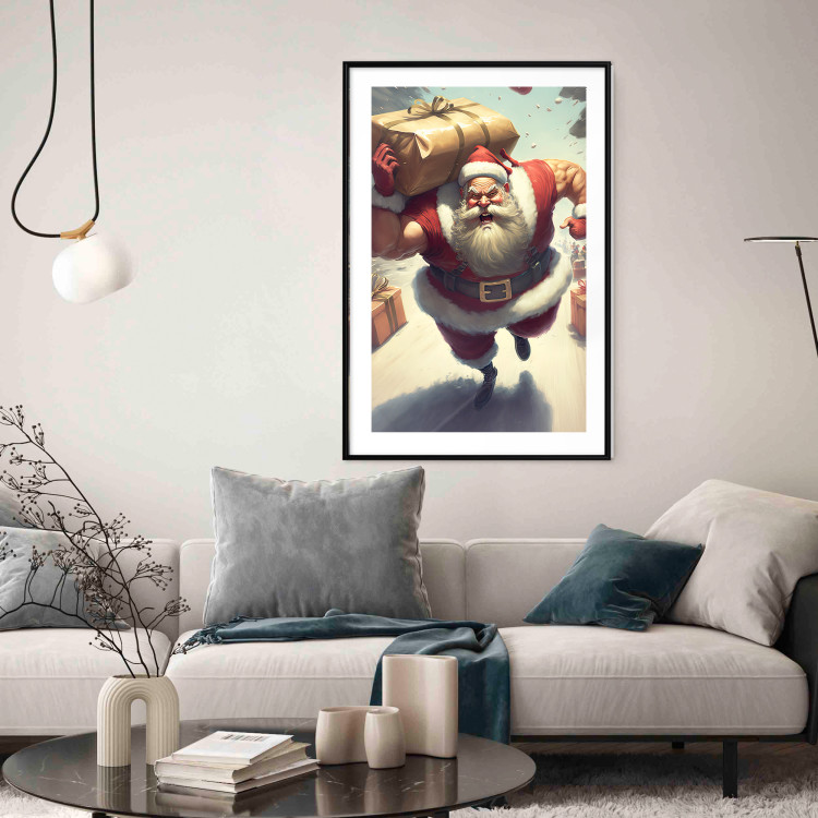 Wall Poster Christmas Madness - A Muscular Santa Claus Carrying a Gift 151871 additionalImage 17