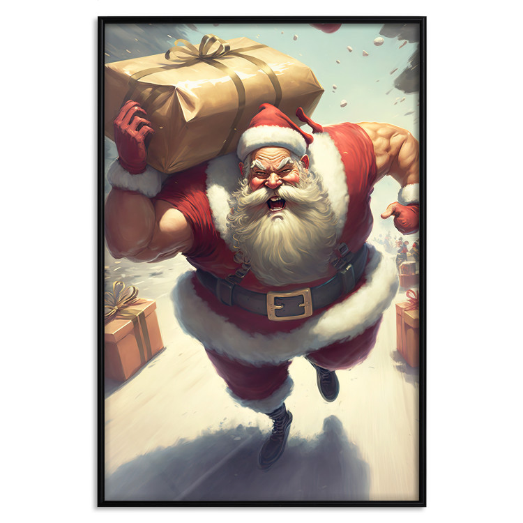 Wall Poster Christmas Madness - A Muscular Santa Claus Carrying a Gift 151871 additionalImage 12