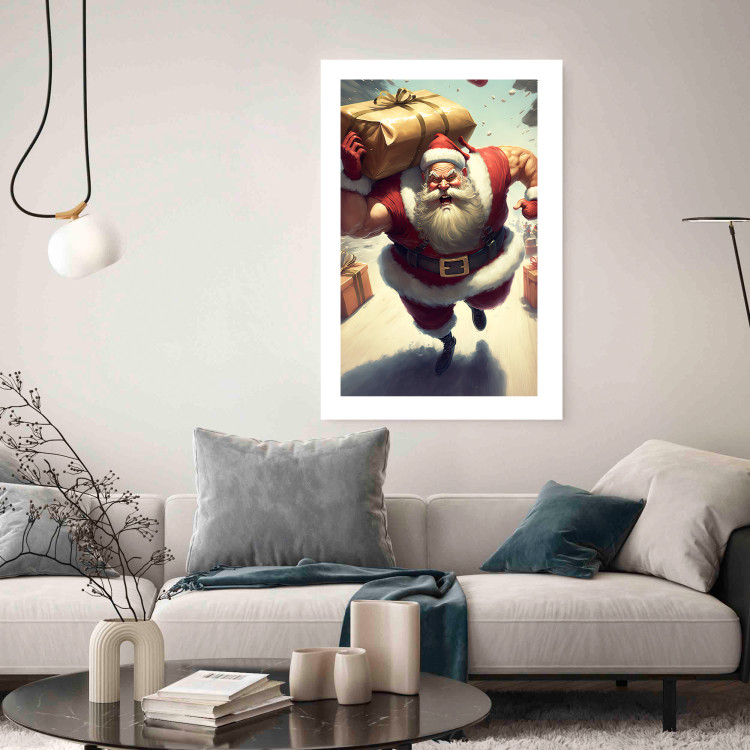 Wall Poster Christmas Madness - A Muscular Santa Claus Carrying a Gift 151871 additionalImage 8