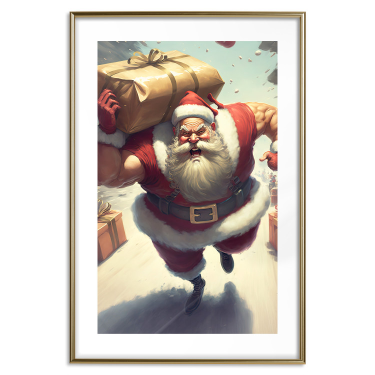 Wall Poster Christmas Madness - A Muscular Santa Claus Carrying a Gift 151871 additionalImage 18