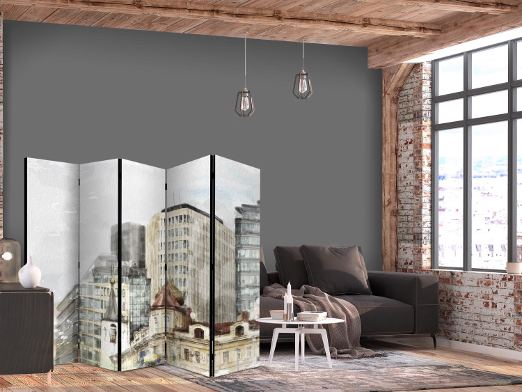 Room Divider Screen Cityscape - Watercolor Painted Buildings in Bright Colors II [Room Dividers] 159571 additionalImage 4