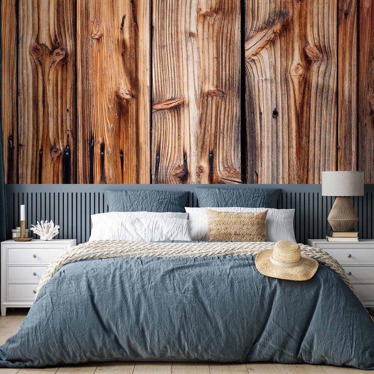 Photo Wallpaper Chamber - brown composition with a texture of irregular planks of wood 91171 additionalImage 2