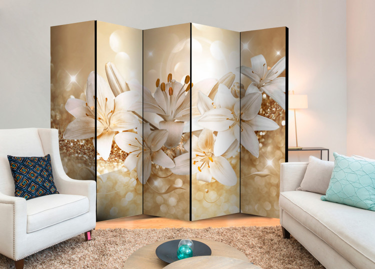 Room Divider Royal Retinue II - white lilies against the glow of golden ornaments 95571 additionalImage 4