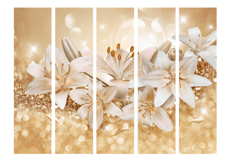 Room Divider Royal Retinue II - white lilies against the glow of golden ornaments 95571 additionalImage 3