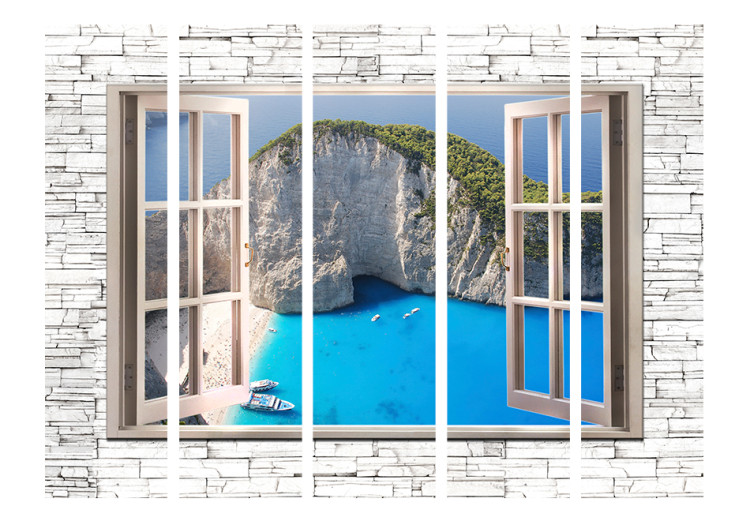 Room Divider Azure Paradise II - window on a stone texture with a seascape 95971 additionalImage 3