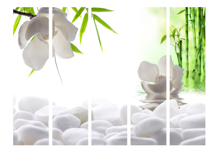Room Separator Lake of Silence II - orchid flowers and white stones against a bamboo background 96071 additionalImage 3