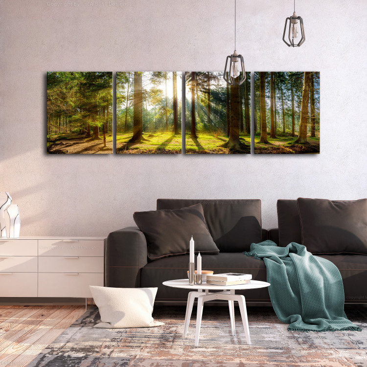 Canvas Art Print Morning Awakening (4-part) - Forest Landscape Nature Scene 107481 additionalImage 3