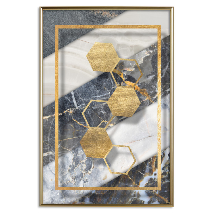 Wall Poster Geometric Chain - Elegant gold abstraction on a marble background 114381 additionalImage 16