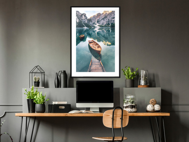 Poster Boats in the Dolomites - picturesque water landscape against a mountain range backdrop 116681 additionalImage 6