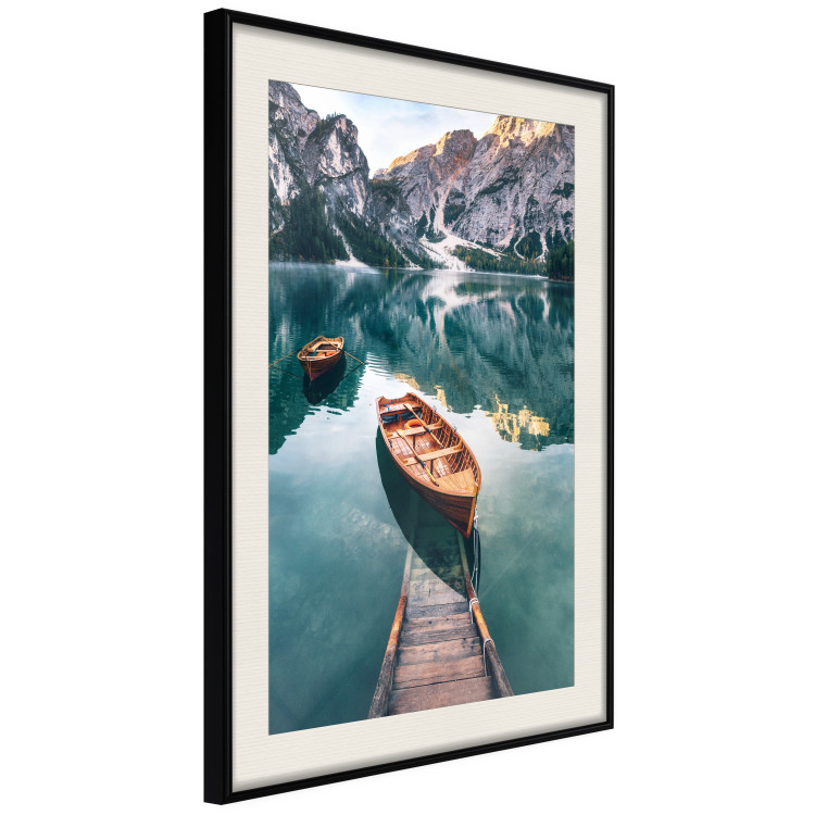 Poster Boats in the Dolomites - picturesque water landscape against a mountain range backdrop 116681 additionalImage 3