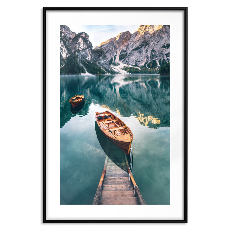 Poster Boats in the Dolomites - picturesque water landscape against a mountain range backdrop 116681 additionalImage 17