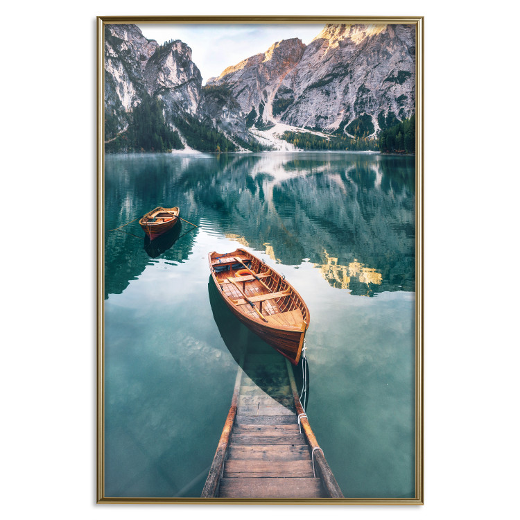 Poster Boats in the Dolomites - picturesque water landscape against a mountain range backdrop 116681 additionalImage 20