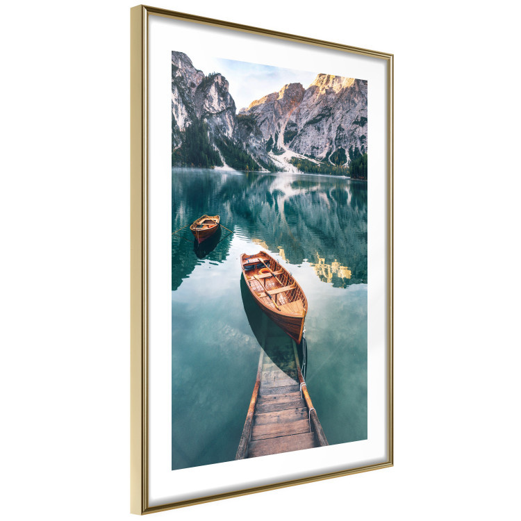 Poster Boats in the Dolomites - picturesque water landscape against a mountain range backdrop 116681 additionalImage 8