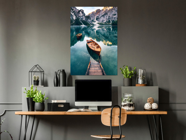 Poster Boats in the Dolomites - picturesque water landscape against a mountain range backdrop 116681 additionalImage 23