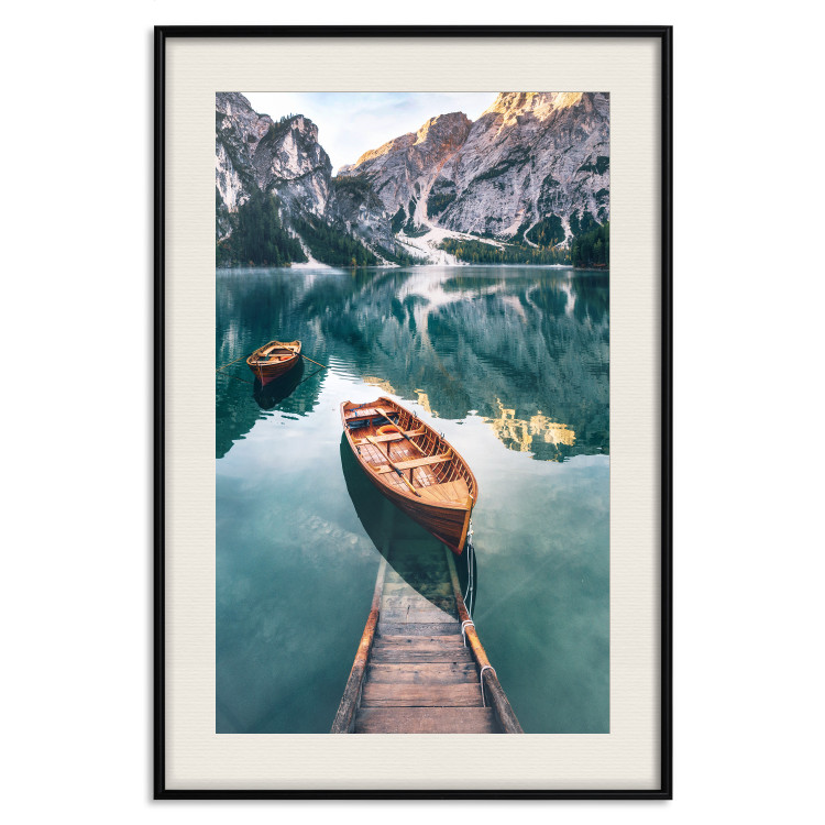 Poster Boats in the Dolomites - picturesque water landscape against a mountain range backdrop 116681 additionalImage 18