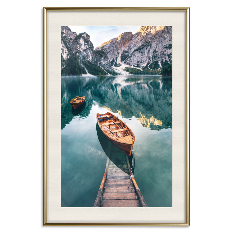Poster Boats in the Dolomites - picturesque water landscape against a mountain range backdrop 116681 additionalImage 19