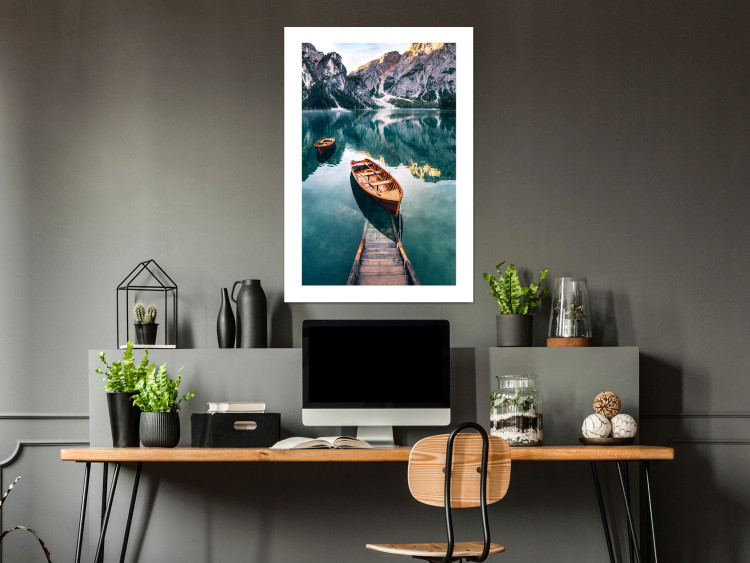 Poster Boats in the Dolomites - picturesque water landscape against a mountain range backdrop 116681 additionalImage 4