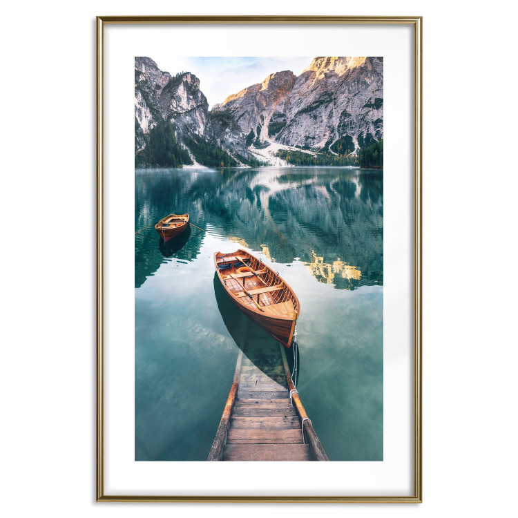 Poster Boats in the Dolomites - picturesque water landscape against a mountain range backdrop 116681 additionalImage 16