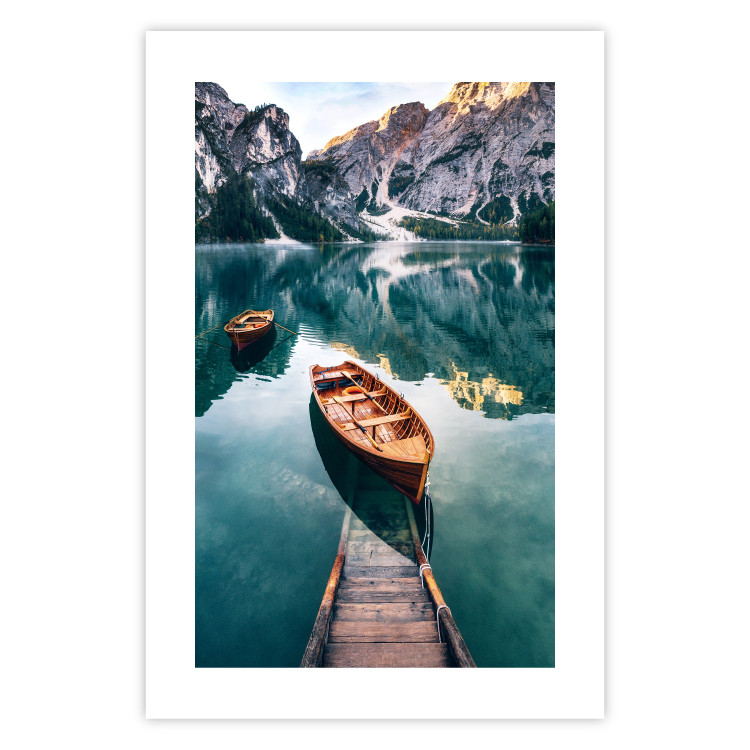 Poster Boats in the Dolomites - picturesque water landscape against a mountain range backdrop 116681 additionalImage 26