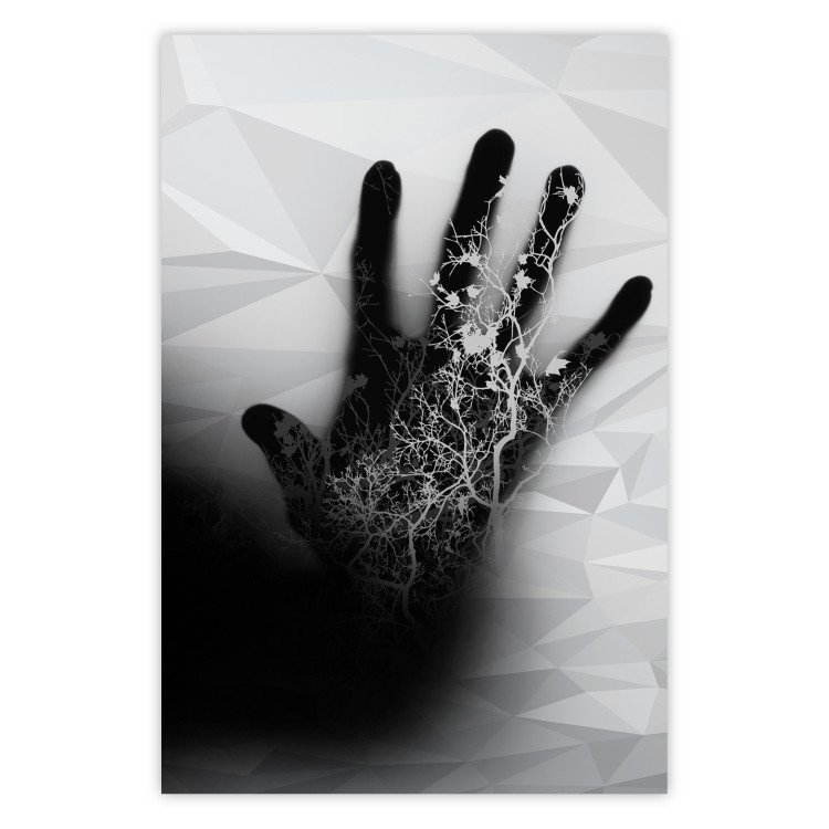 Wall Poster Magical Hand - black and white geometric abstraction with plant motif 117281