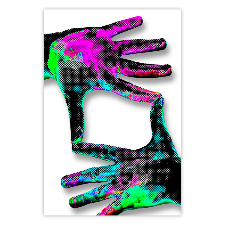 Poster Colorful Frame - abstraction with two hands on a uniformly white background 118281