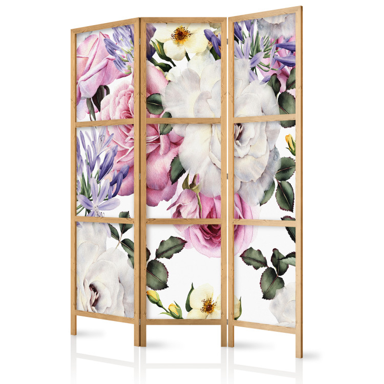 Folding Screen Floral Meadow - colorful flower plants with leaves on a light white background 118381 additionalImage 5