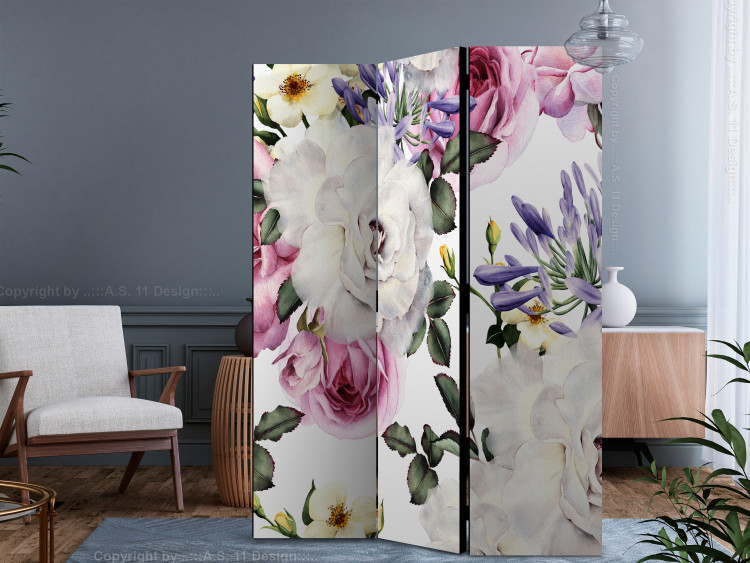 Folding Screen Floral Meadow - colorful flower plants with leaves on a light white background 118381 additionalImage 4