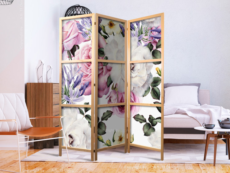 Folding Screen Floral Meadow - colorful flower plants with leaves on a light white background 118381 additionalImage 8
