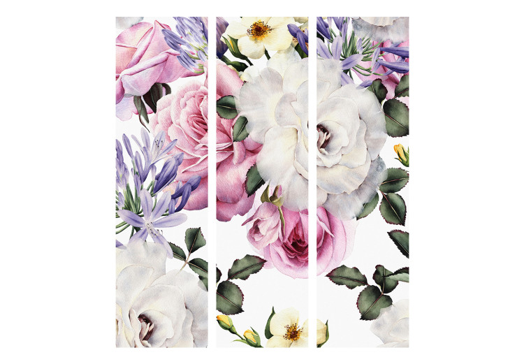 Folding Screen Floral Meadow - colorful flower plants with leaves on a light white background 118381 additionalImage 7