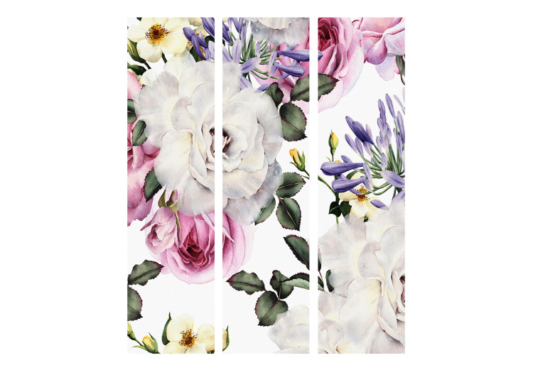 Folding Screen Floral Meadow - colorful flower plants with leaves on a light white background 118381 additionalImage 3