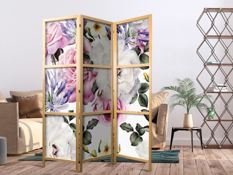 Folding Screen Floral Meadow - colorful flower plants with leaves on a light white background 118381 additionalImage 6