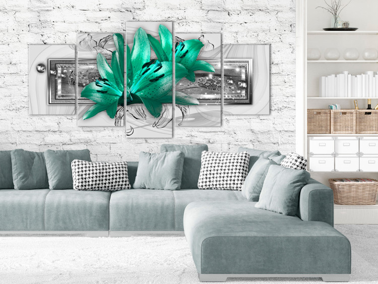Canvas Art Print Lilies and Steel (5 Parts) Wide 121981 additionalImage 3