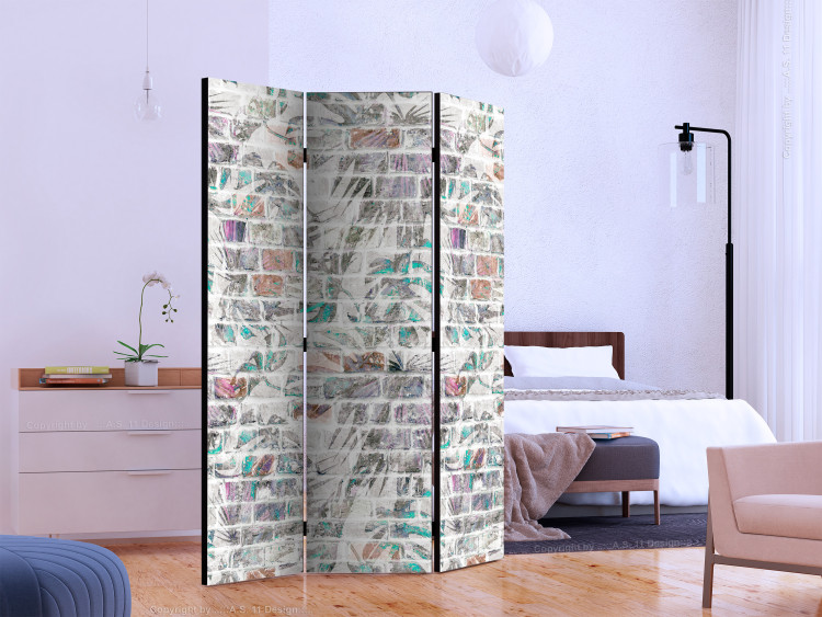 Room Divider Screen Palm Wall - gray brick texture with a colorful plant motif 122981 additionalImage 2