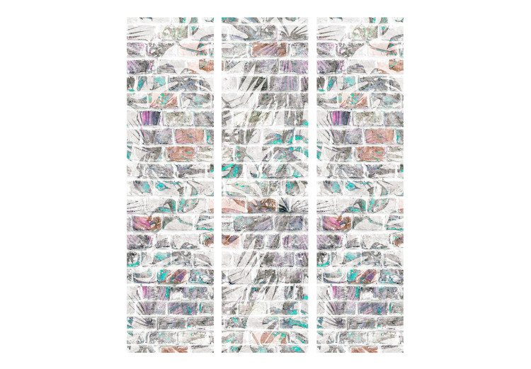 Room Divider Screen Palm Wall - gray brick texture with a colorful plant motif 122981 additionalImage 3